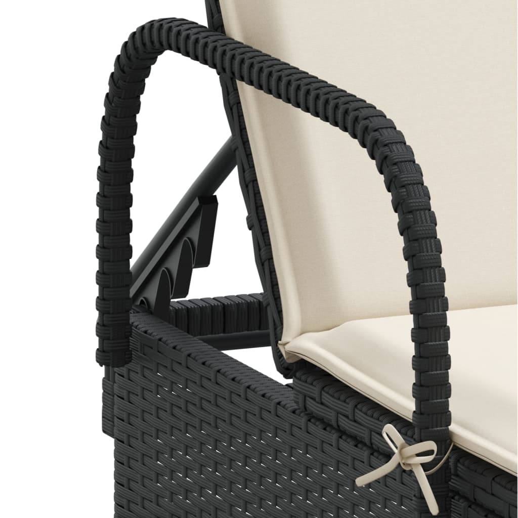 Chaises longues avec coussins, 2 pièces, en résine tressée noire