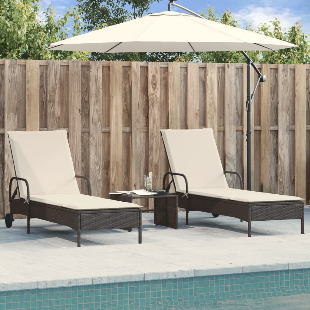 Chaises longues avec coussins, 2 pièces, en résine tressée noire