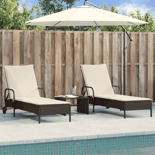 Chaises longues avec coussins, lot de 2, en résine tressée marron