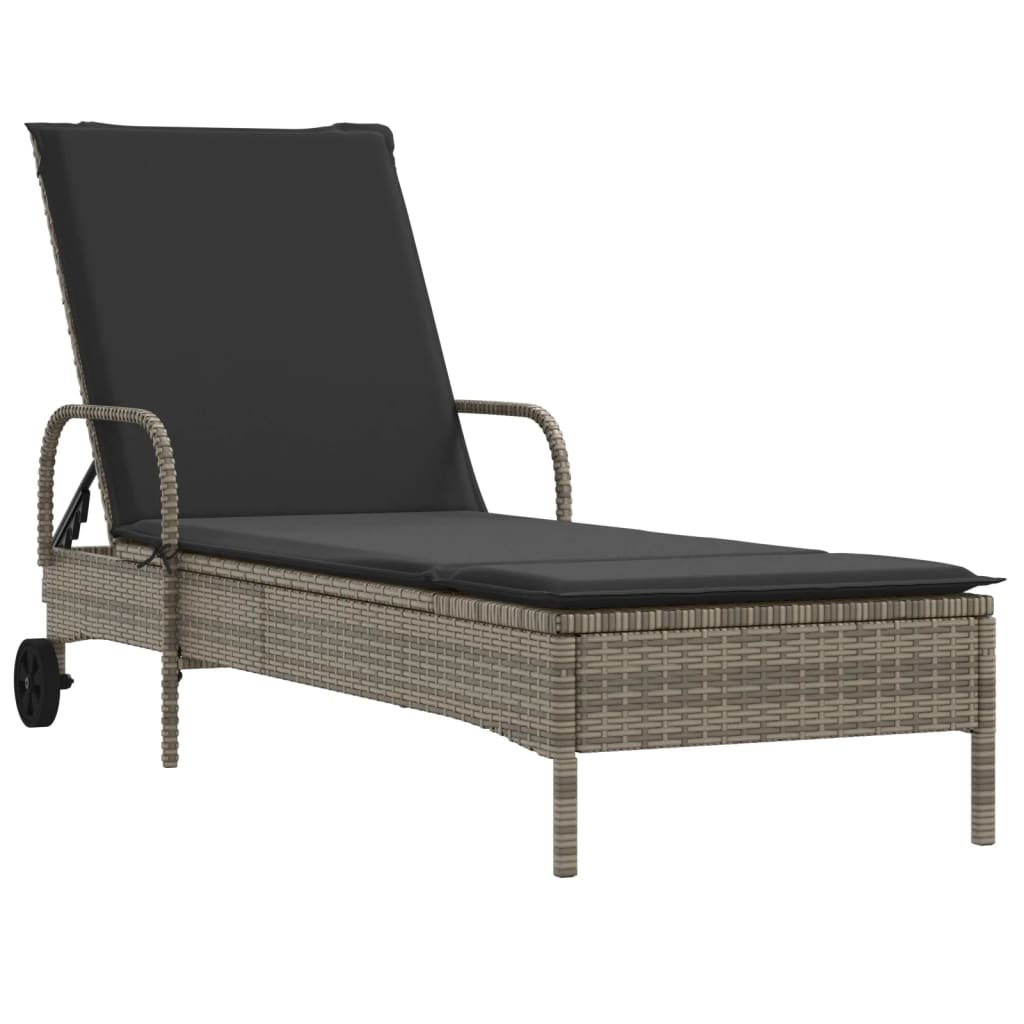 Chaises longues avec coussins, lot de 2, en résine tressée grise