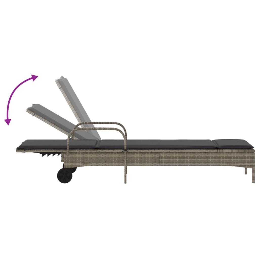 Chaises longues avec coussins, lot de 2, en résine tressée grise