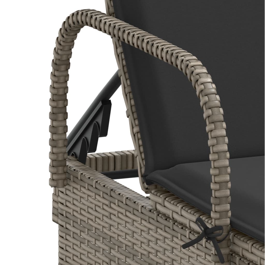 Chaises longues avec coussins, lot de 2, en résine tressée grise