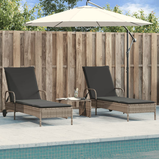 Chaises longues avec coussins, lot de 2, en résine tressée grise