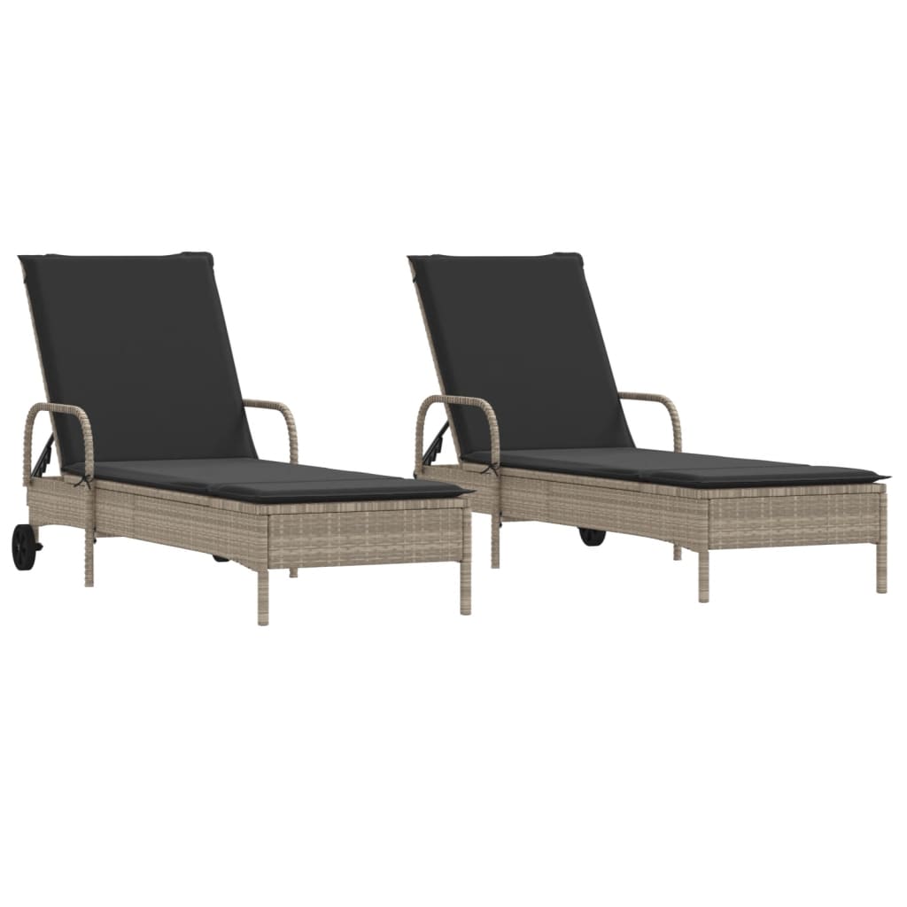 Sun loungers with cushions 2 pcs. Light grey poly rattan