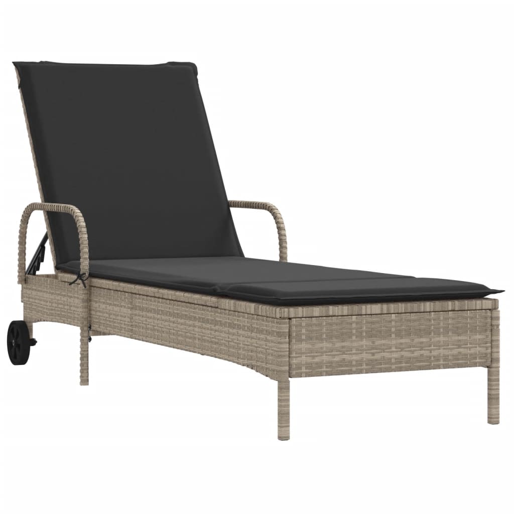 Sun loungers with cushions 2 pcs. Light grey poly rattan
