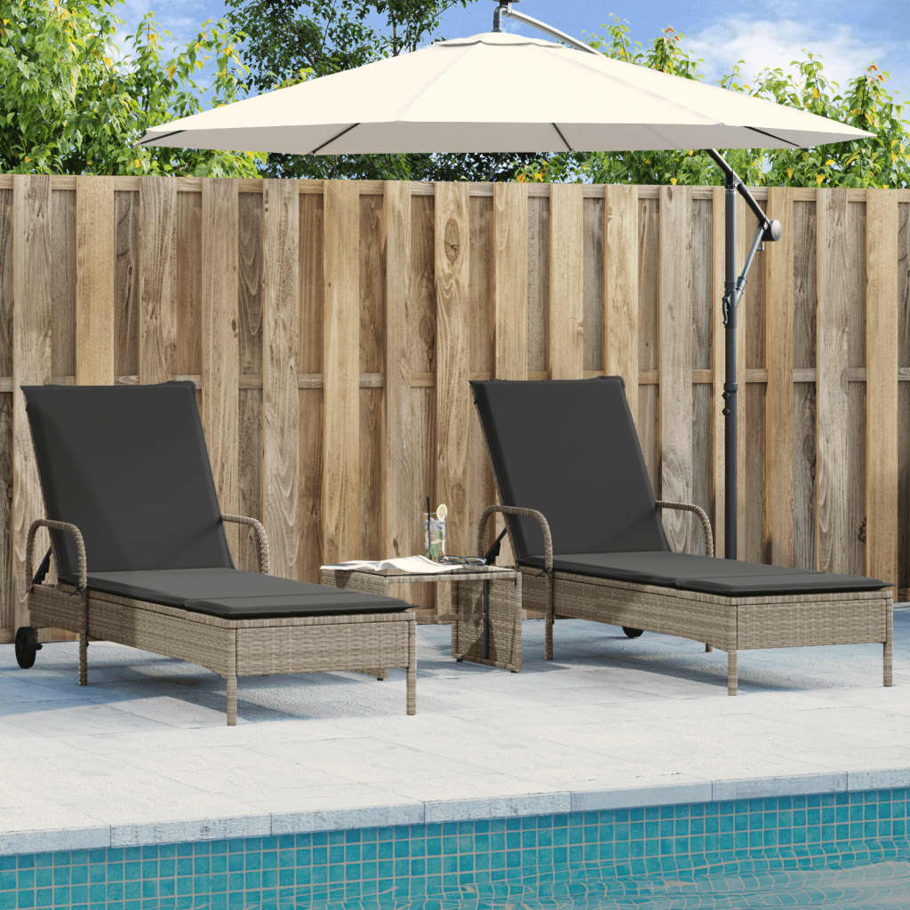 Sun loungers with cushions 2 pcs. Light grey poly rattan