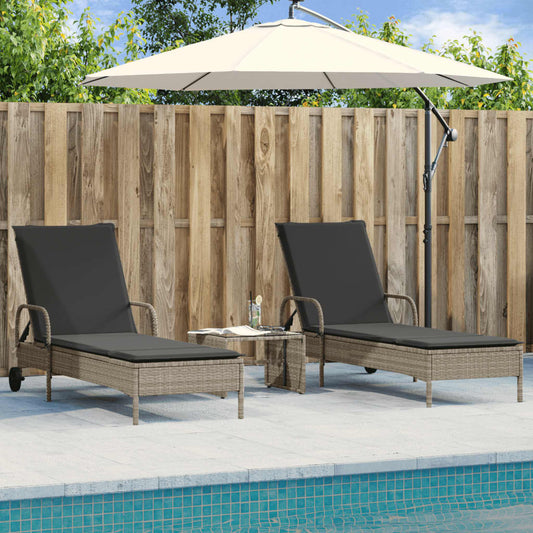 Sun loungers with cushions 2 pcs. Light grey poly rattan