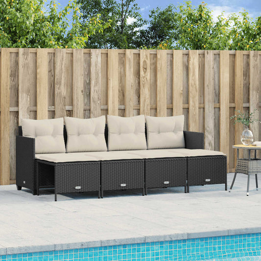 5-tlg. Garten-Sofagarnitur mit Kissen Schwarz Poly Rattan