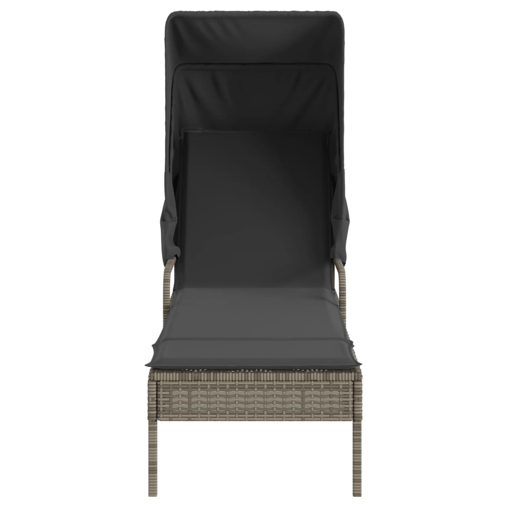 Chaises longues 2 pièces avec toit et table en résine tressée grise