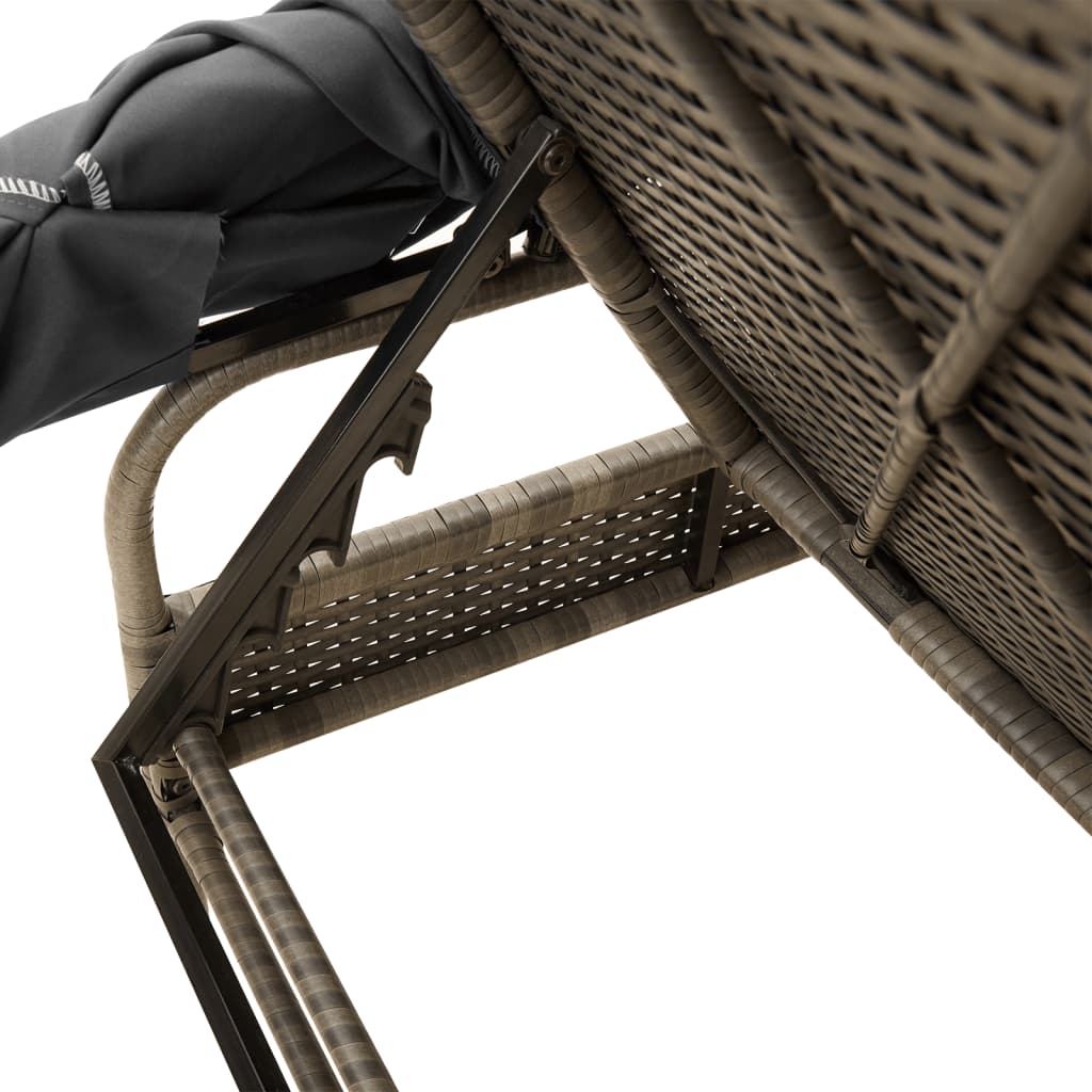 Chaises longues 2 pièces avec toit et table en résine tressée grise
