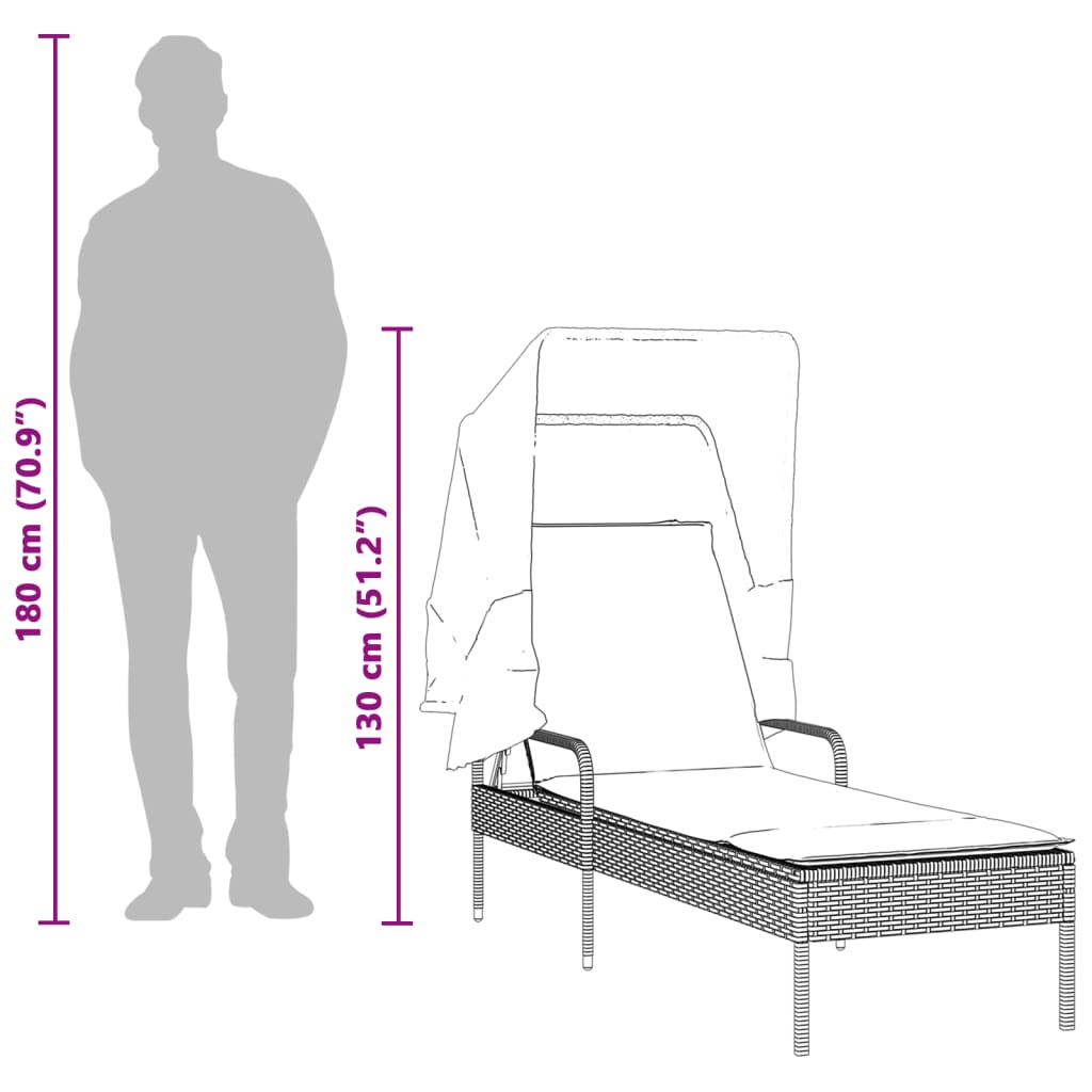 Chaises longues 2 pièces avec toit et table en résine tressée grise