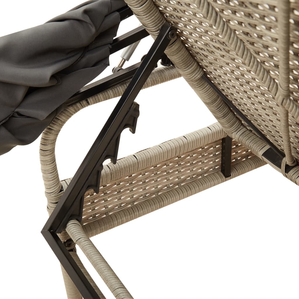 Chaises longues 2 pièces avec toit et table en résine tressée gris clair