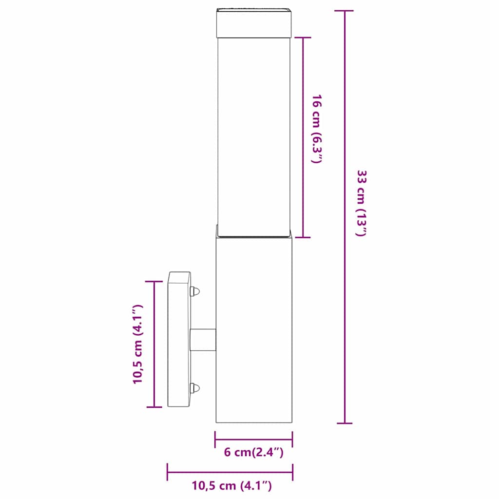 Außenwandlampen 2 pcs Schwarz 10.5 x 6 x 35 cm Edelstahl