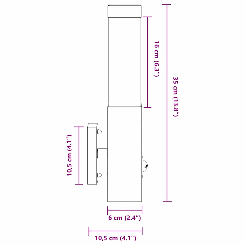 Außenwandlampen 2 pcs Schwarz 10.5 x 6 x 35 cm Edelstahl