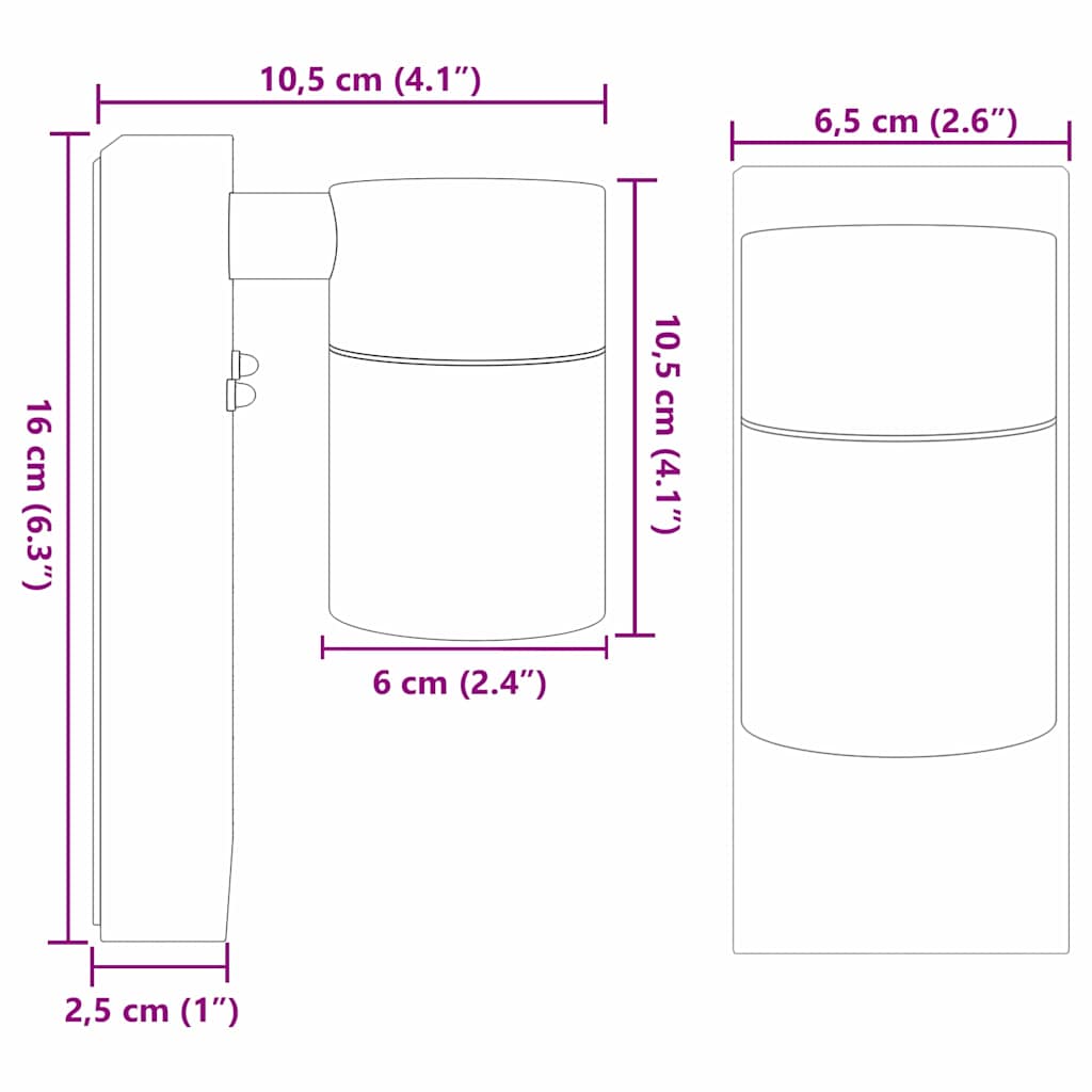 Außenwandlampen 2 pcs Schwarz 6,5 x 10,5 x 16 cm Edelstahl