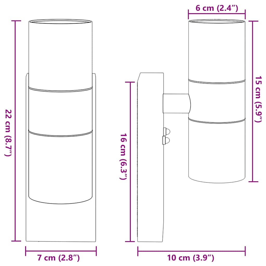 Außenwandlampen 2 pcs Silber 7 x 10 x 22 cm Edelstahl