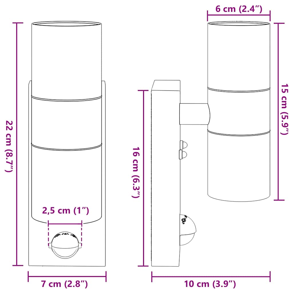 Außenwandleuchte Silber 7 x 10 x 22 cm Edelstahl