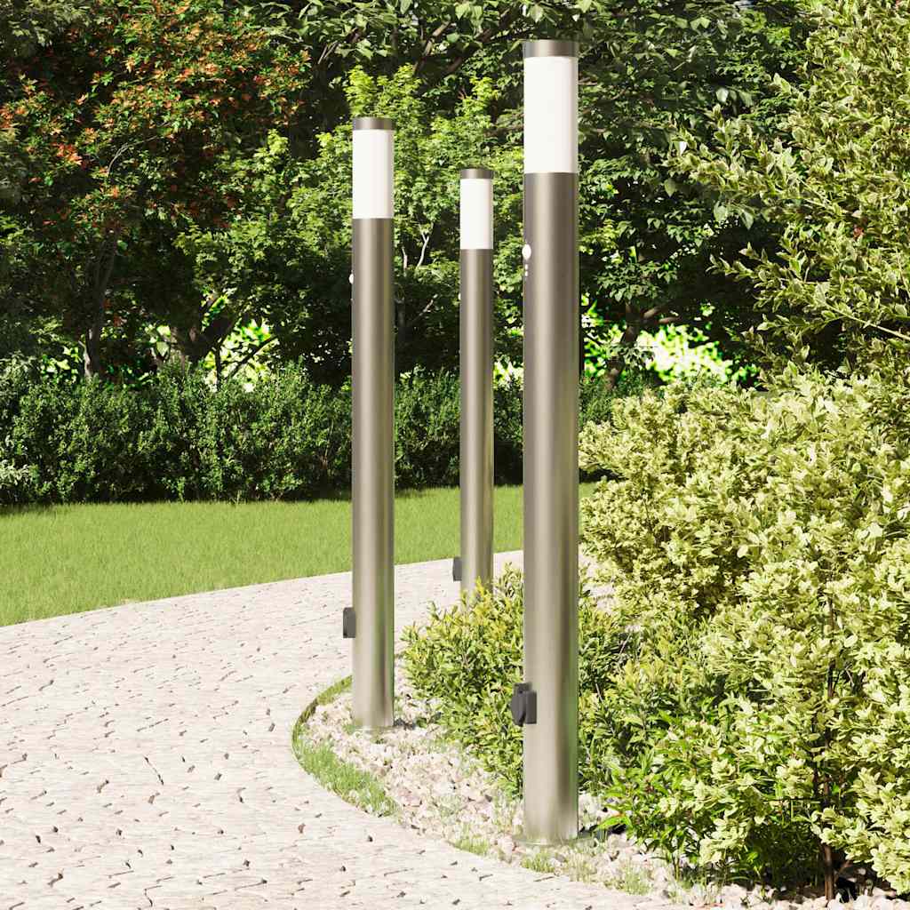Pollerleuchten mit Sensor&Steckdose 3er 110 cm Edelstahl IP44