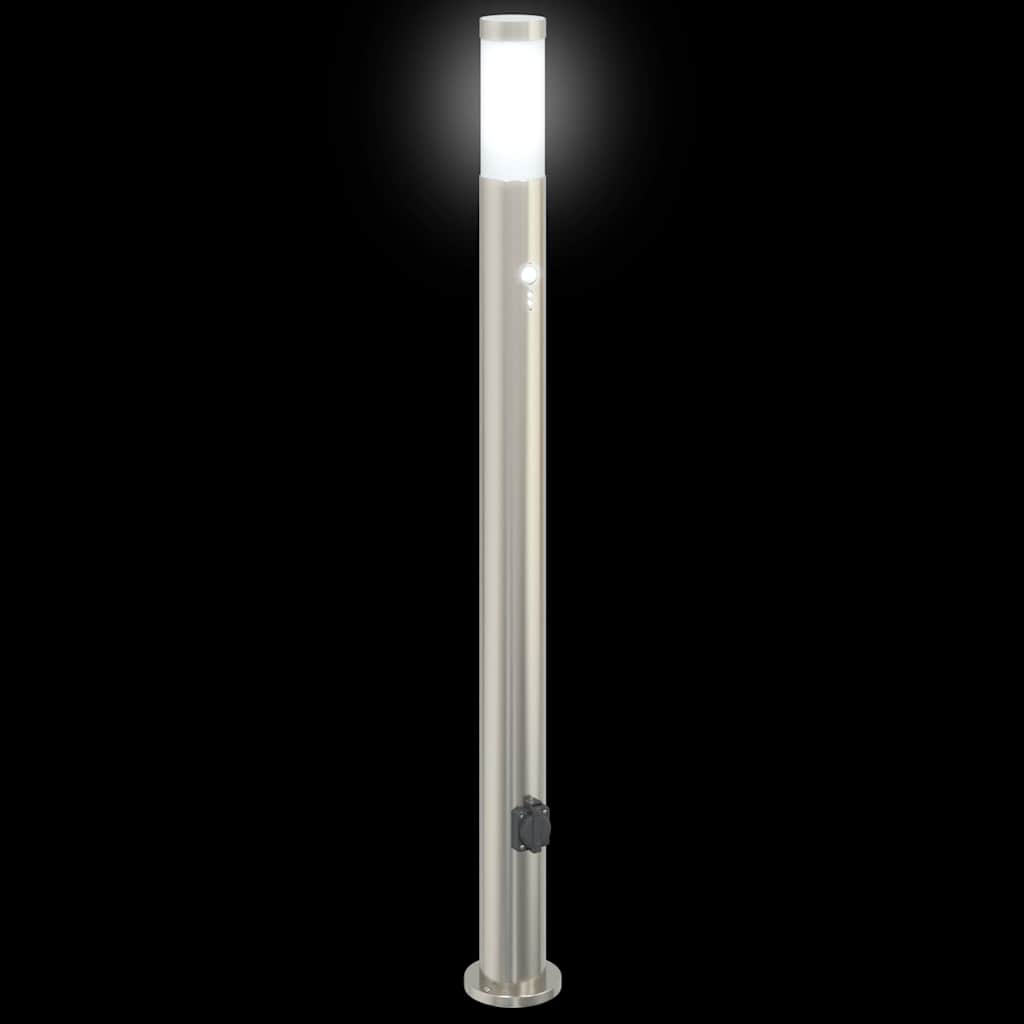 Pollerleuchten mit Sensor&Steckdose 3er 110 cm Edelstahl IP44