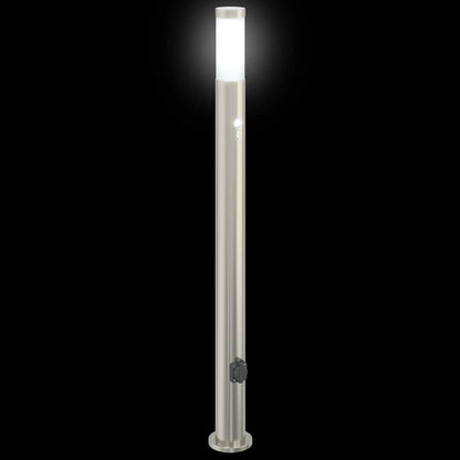 Pollerleuchten mit Sensor&Steckdose 3er 110 cm Edelstahl IP44