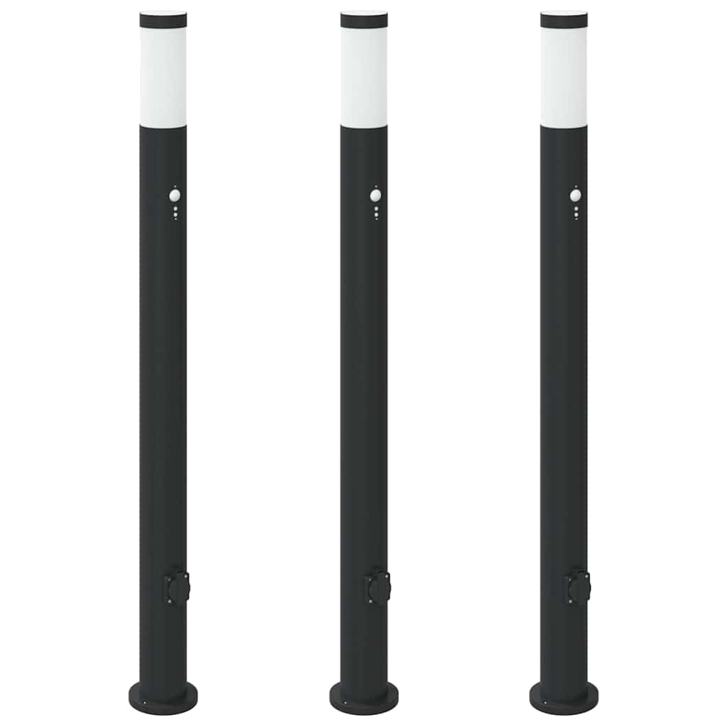 Pollerleuchten mit Sensor&Steckdose 3er 110 cm Edelstahl IP44