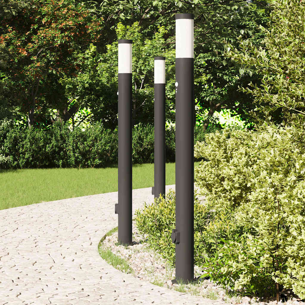 Pollerleuchten mit Sensor&Steckdose 3er 110 cm Edelstahl IP44