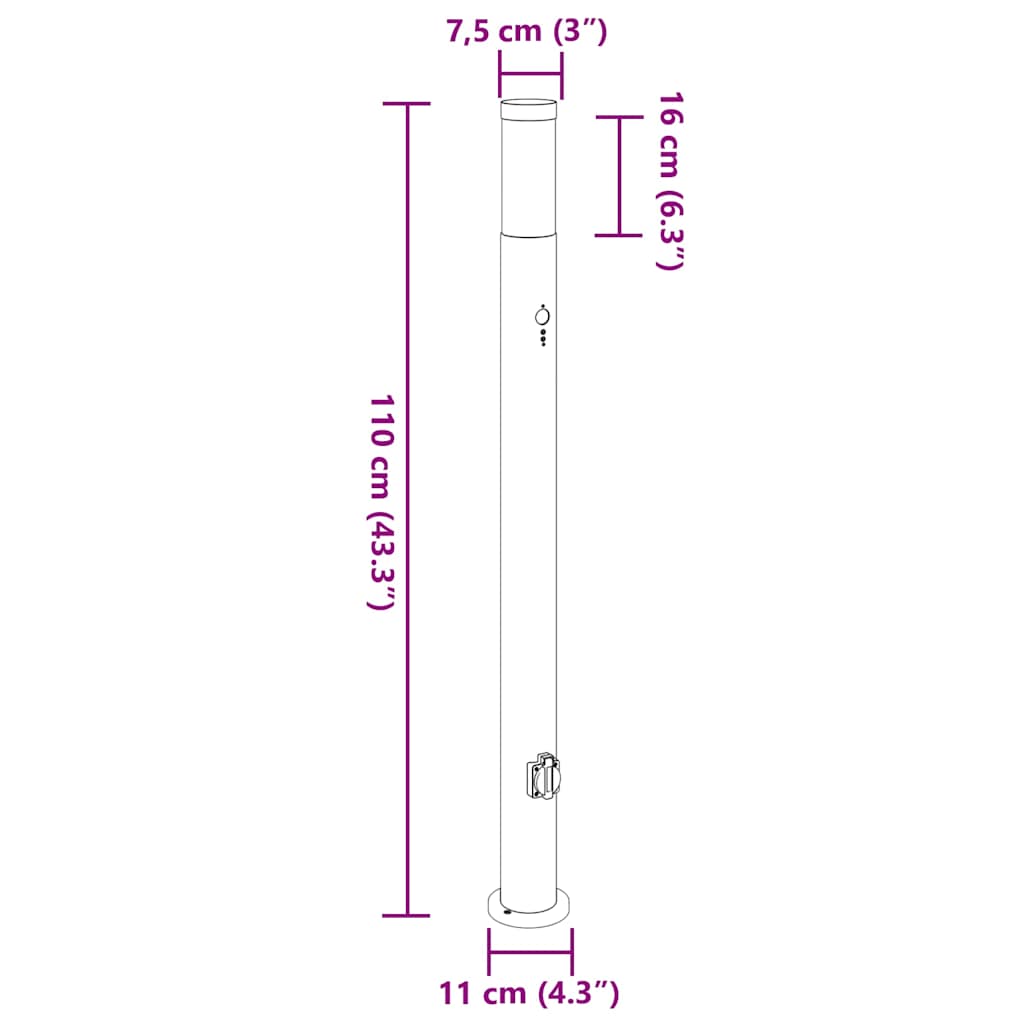 Pollerleuchten mit Sensor&Steckdose 3er 110 cm Edelstahl IP44