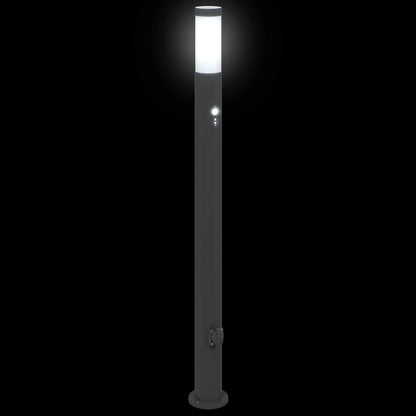 Pollerleuchten mit Sensor&Steckdose 3er 110 cm Edelstahl IP44