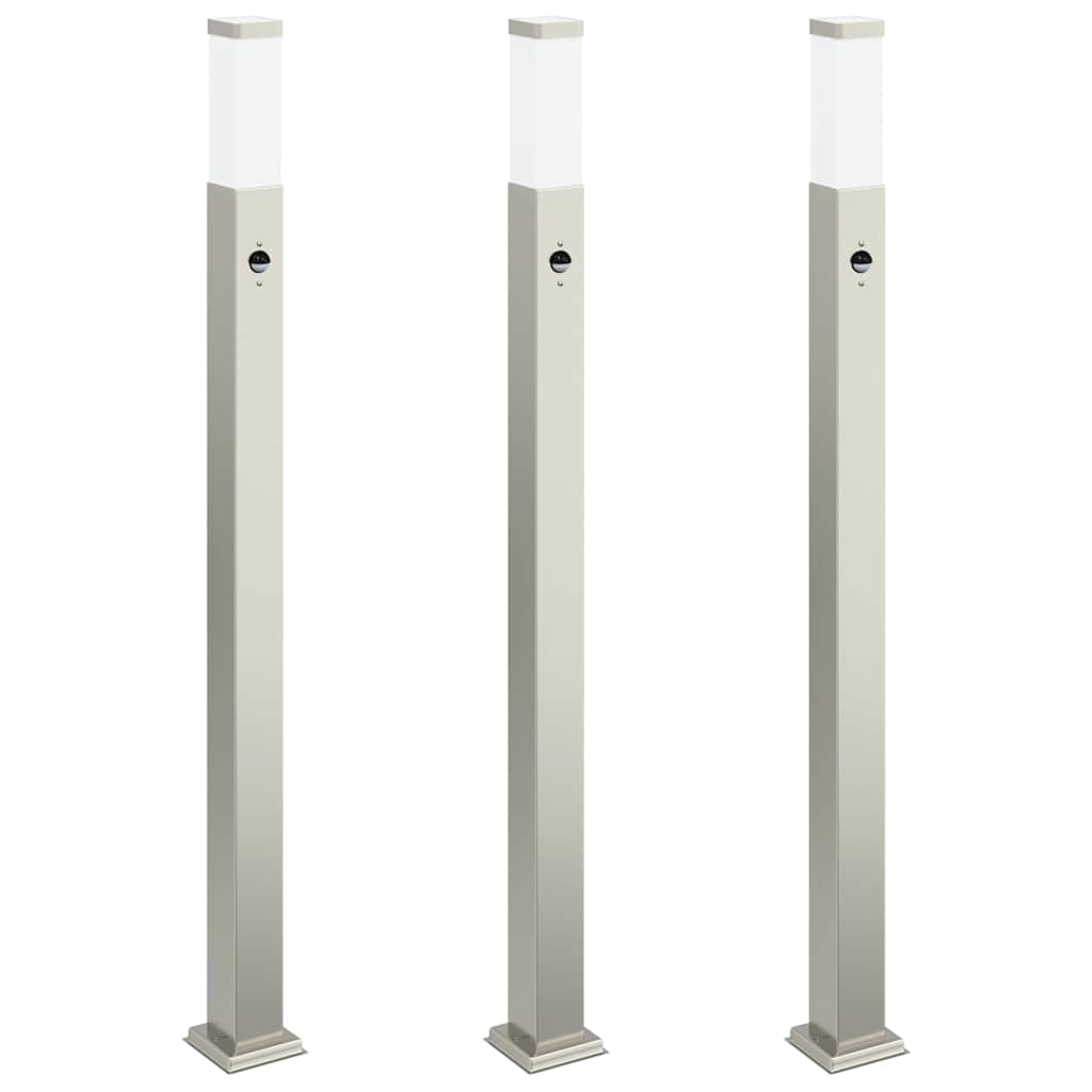 Pollerleuchten mit Sensor 3 Stk. 110 cm Edelstahl IP44