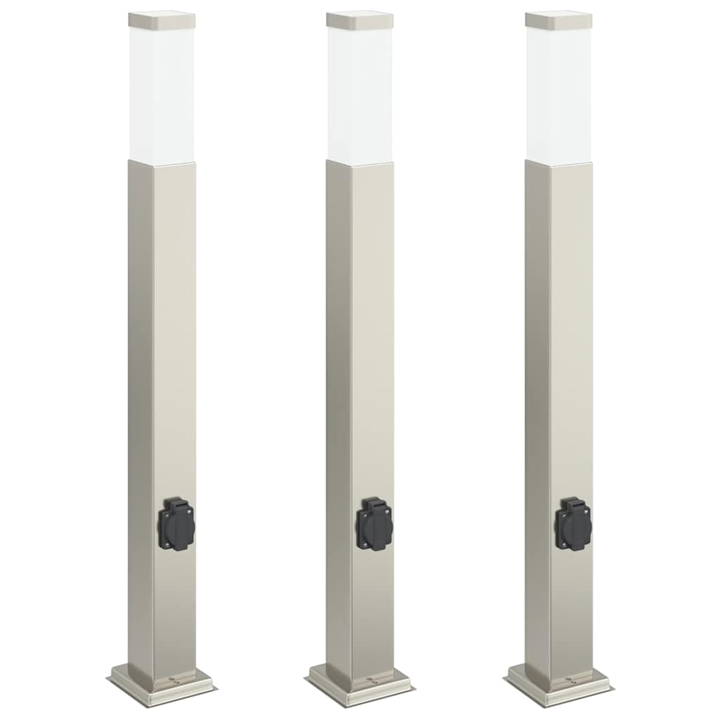 Pollerleuchten mit Auslass 3 Stk. 80 cm Edelstahl IP44