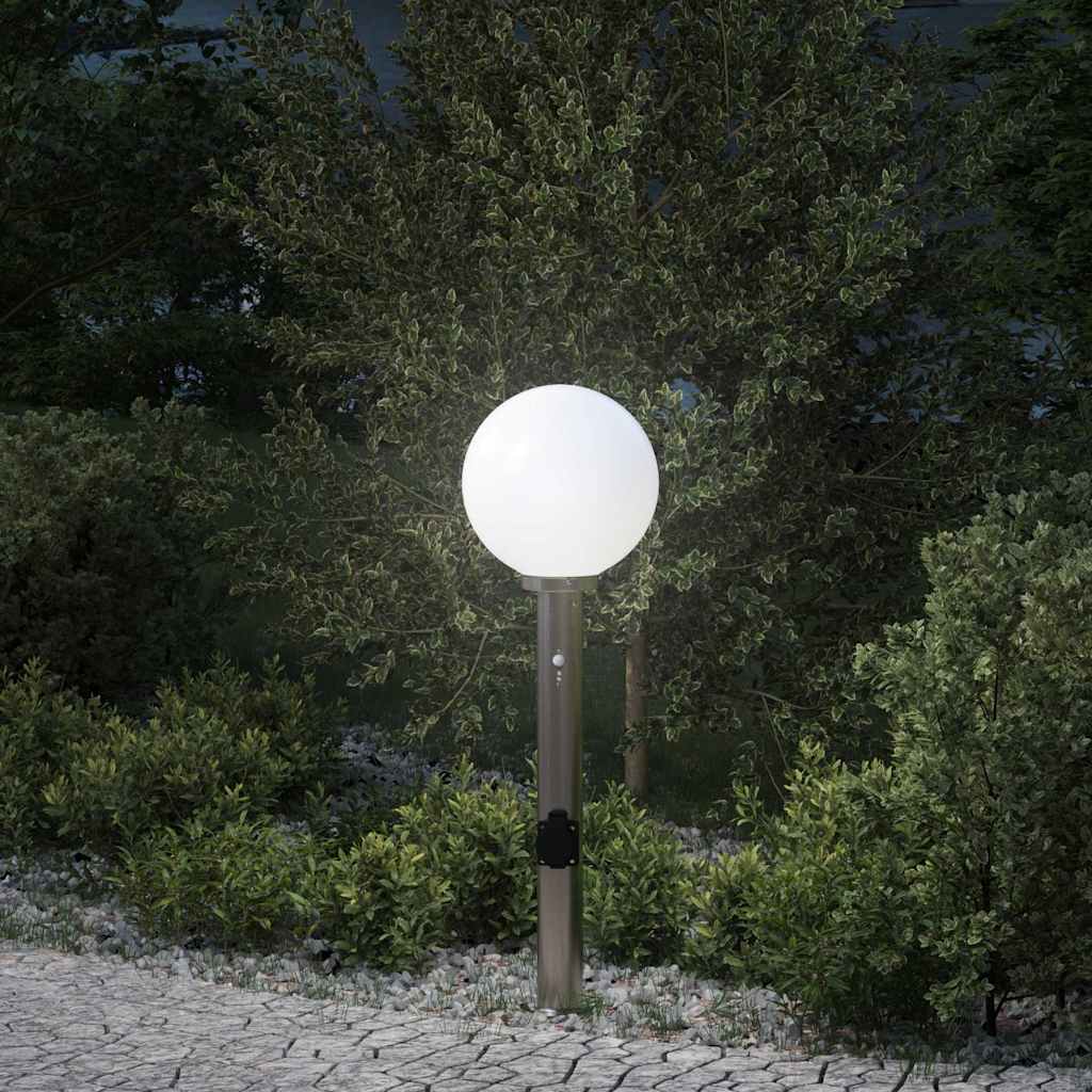 Pollerleuchte mit Sensor&Steckdose 80 cm Edelstahl IP44