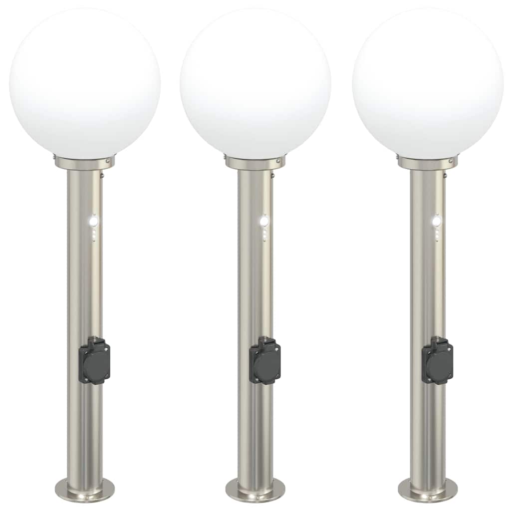 Pollerleuchten mit Sensor&Steckdose 3 Stk. 80 cm Edelstahl IP44