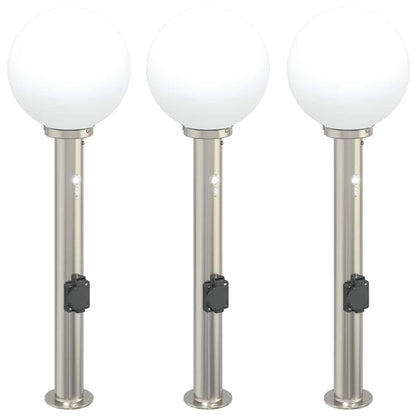 Pollerleuchten mit Sensor&Steckdose 3 Stk. 80 cm Edelstahl IP44