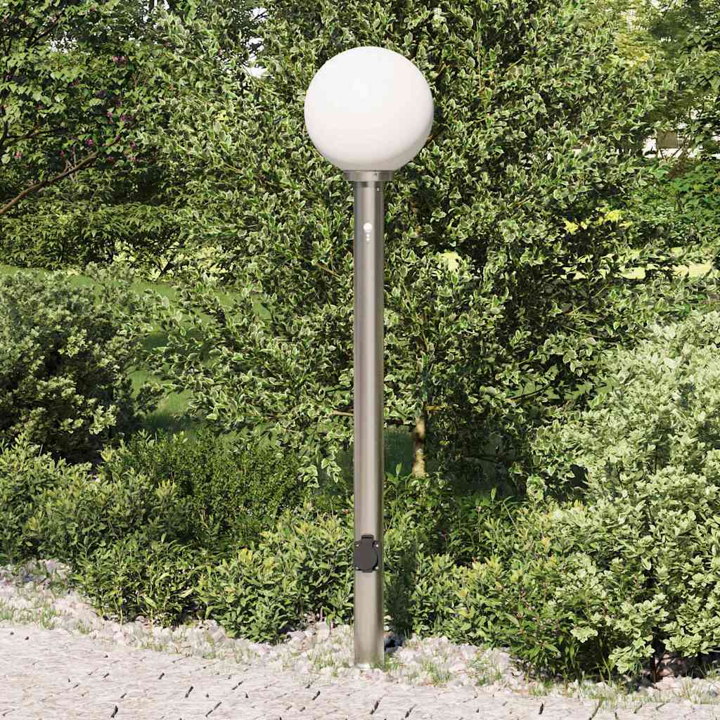 Pollerleuchte mit Sensor und Steckdose 120 cm Edelstahl IP44
