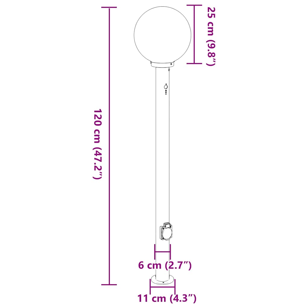 Pollerleuchte mit Sensor und Steckdose 120 cm Edelstahl IP44