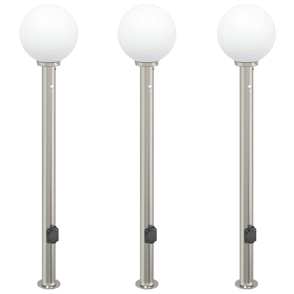 Pollerleuchten mit Sensor&Steckdose 3 Stk. 120 cm Edelstahl IP44