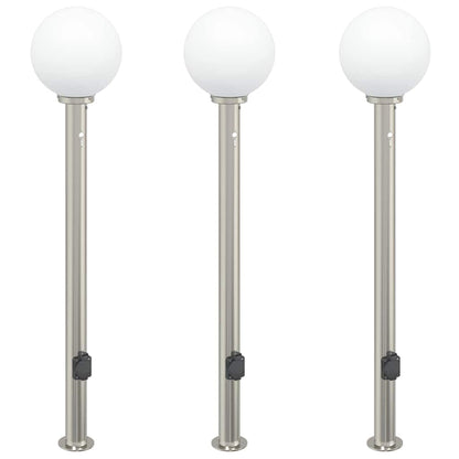 Pollerleuchten mit Sensor&Steckdose 3 Stk. 120 cm Edelstahl IP44