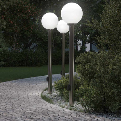 Pollerleuchten mit Sensor&Steckdose 3 Stk. 120 cm Edelstahl IP44