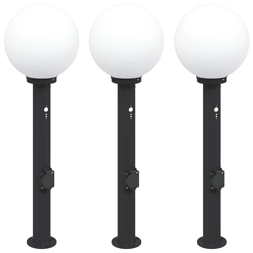 Pollerleuchten mit Sensor&Steckdose 3 Stk. 80 cm Schwarz IP44