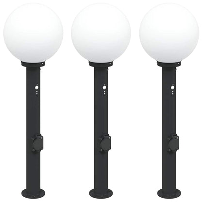 Pollerleuchten mit Sensor&Steckdose 3 Stk. 80 cm Schwarz IP44