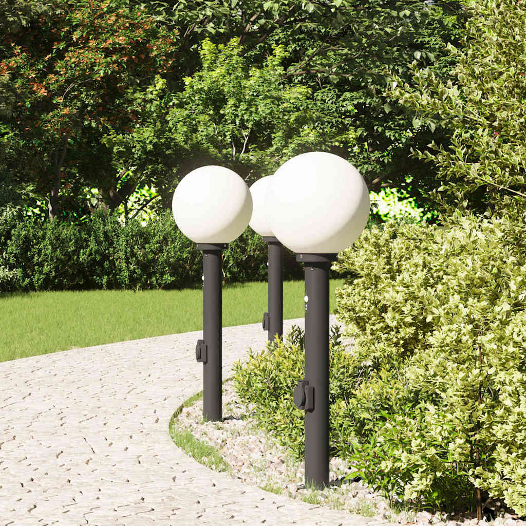 Pollerleuchten mit Sensor&Steckdose 3 Stk. 80 cm Schwarz IP44