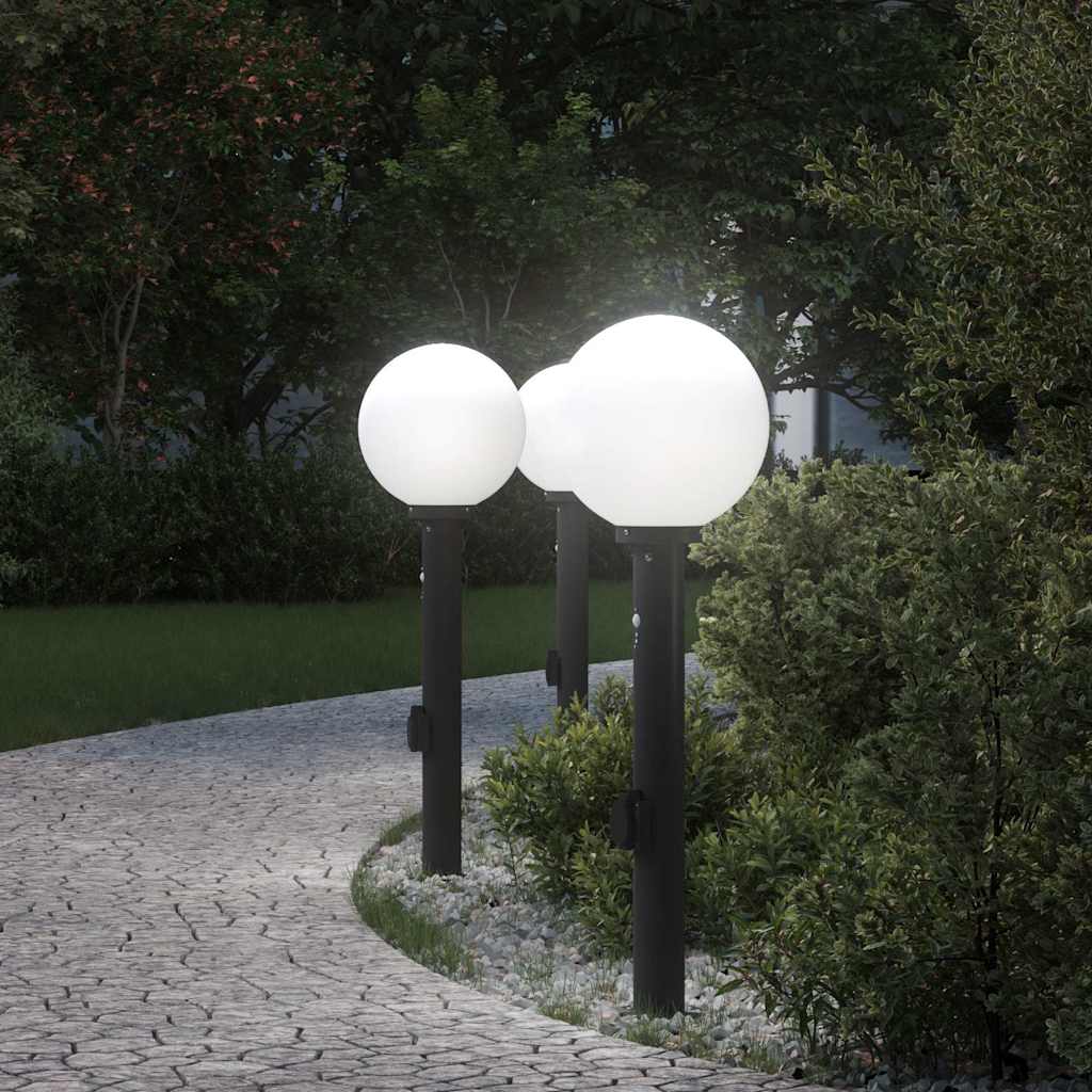 Pollerleuchten mit Sensor&Steckdose 3 Stk. 80 cm Schwarz IP44