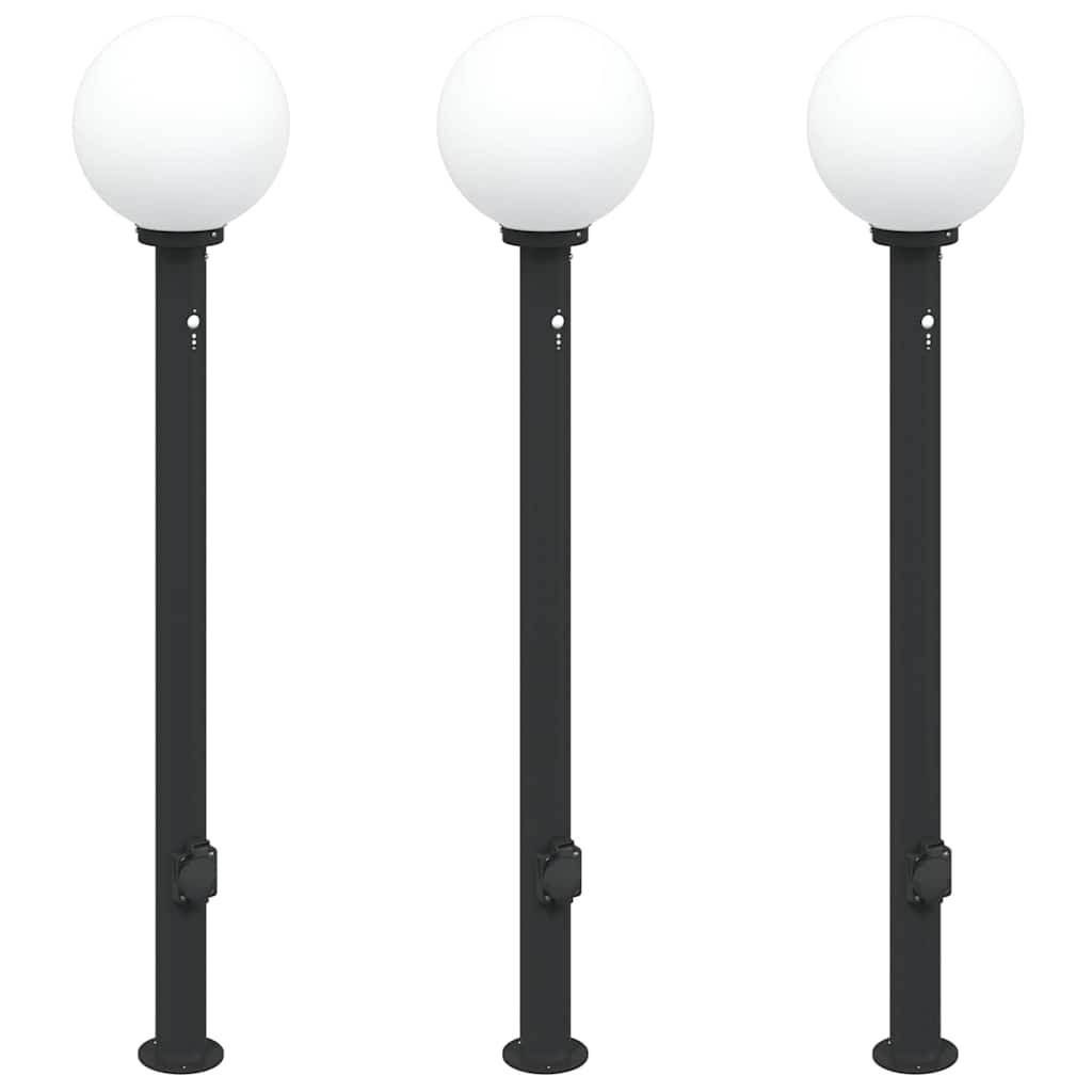 Pollerleuchten mit Sensor und Steckdose 3 Stk. 120 cm Schwarz IP44