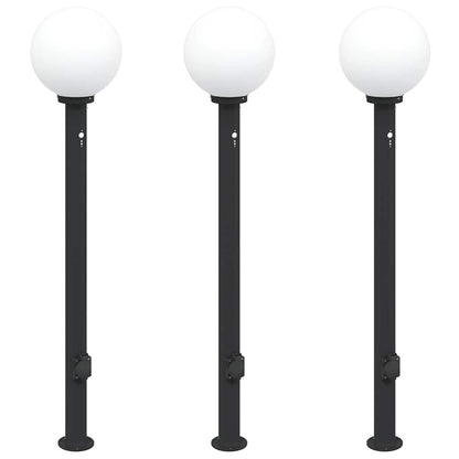 Pollerleuchten mit Sensor und Steckdose 3 Stk. 120 cm Schwarz IP44