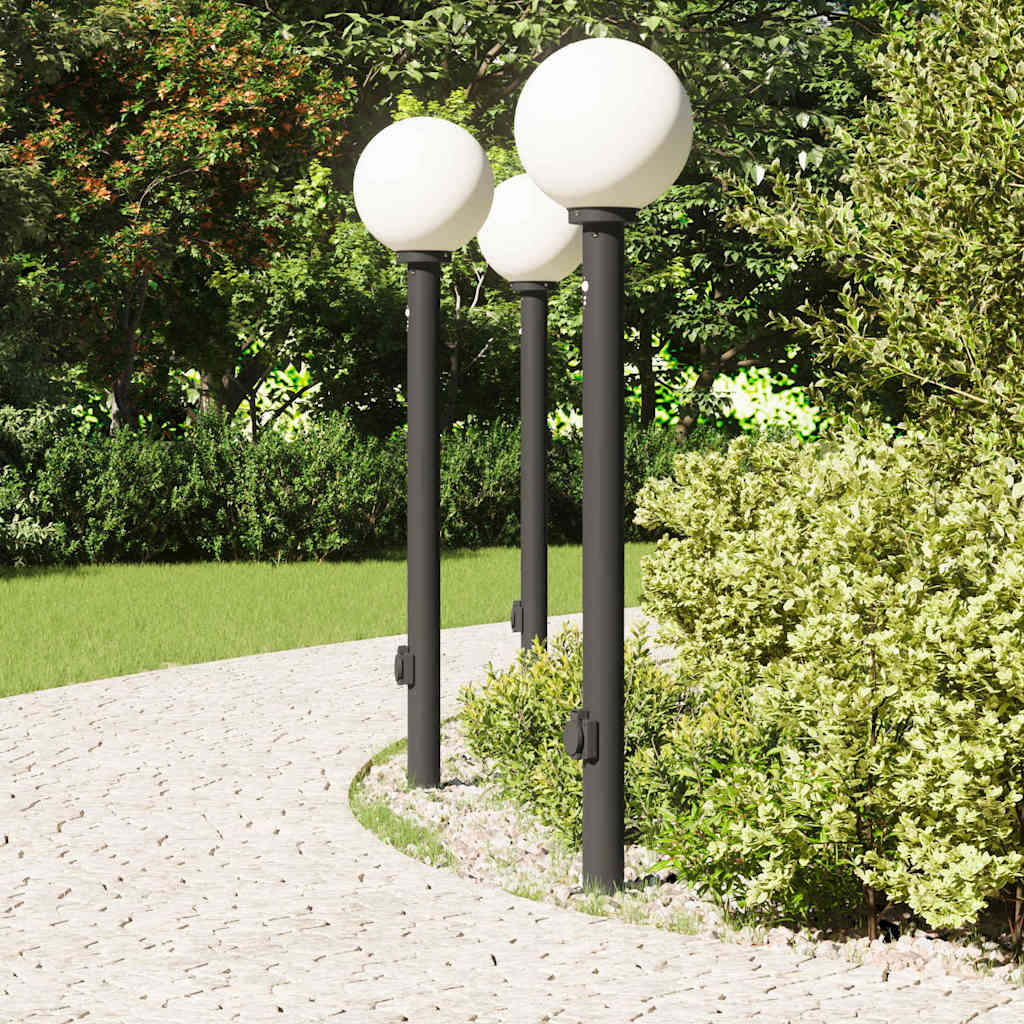 Pollerleuchten mit Sensor und Steckdose 3 Stk. 120 cm Schwarz IP44