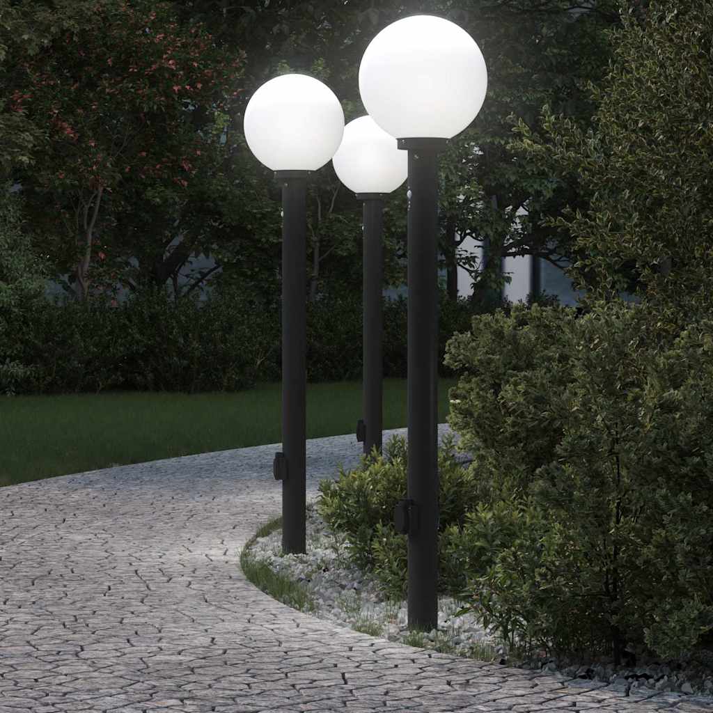 Pollerleuchten mit Sensor und Steckdose 3 Stk. 120 cm Schwarz IP44
