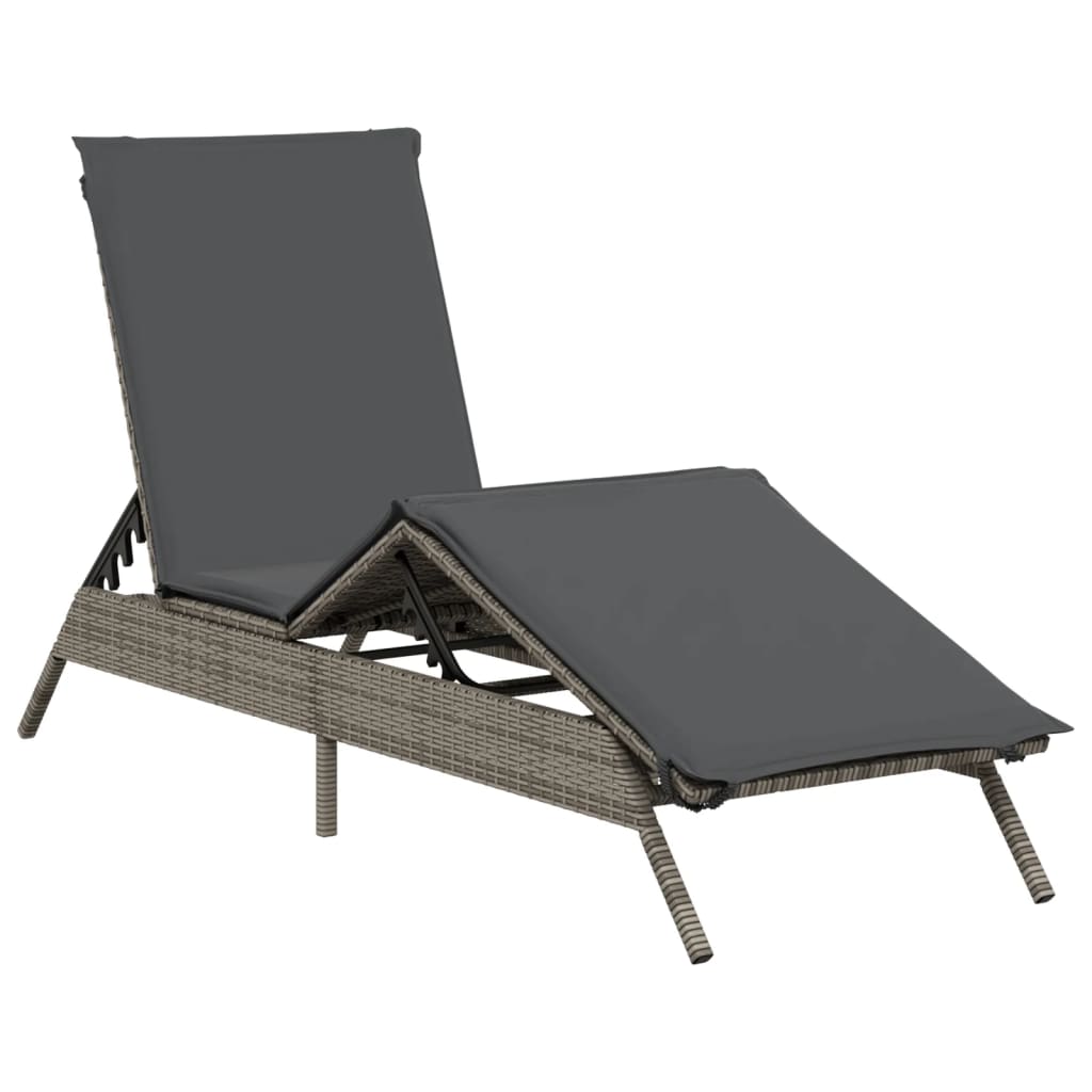 Chaises longues avec coussins, lot de 2, en résine tressée grise