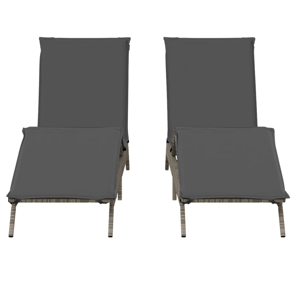 Chaises longues avec coussins, lot de 2, en résine tressée grise