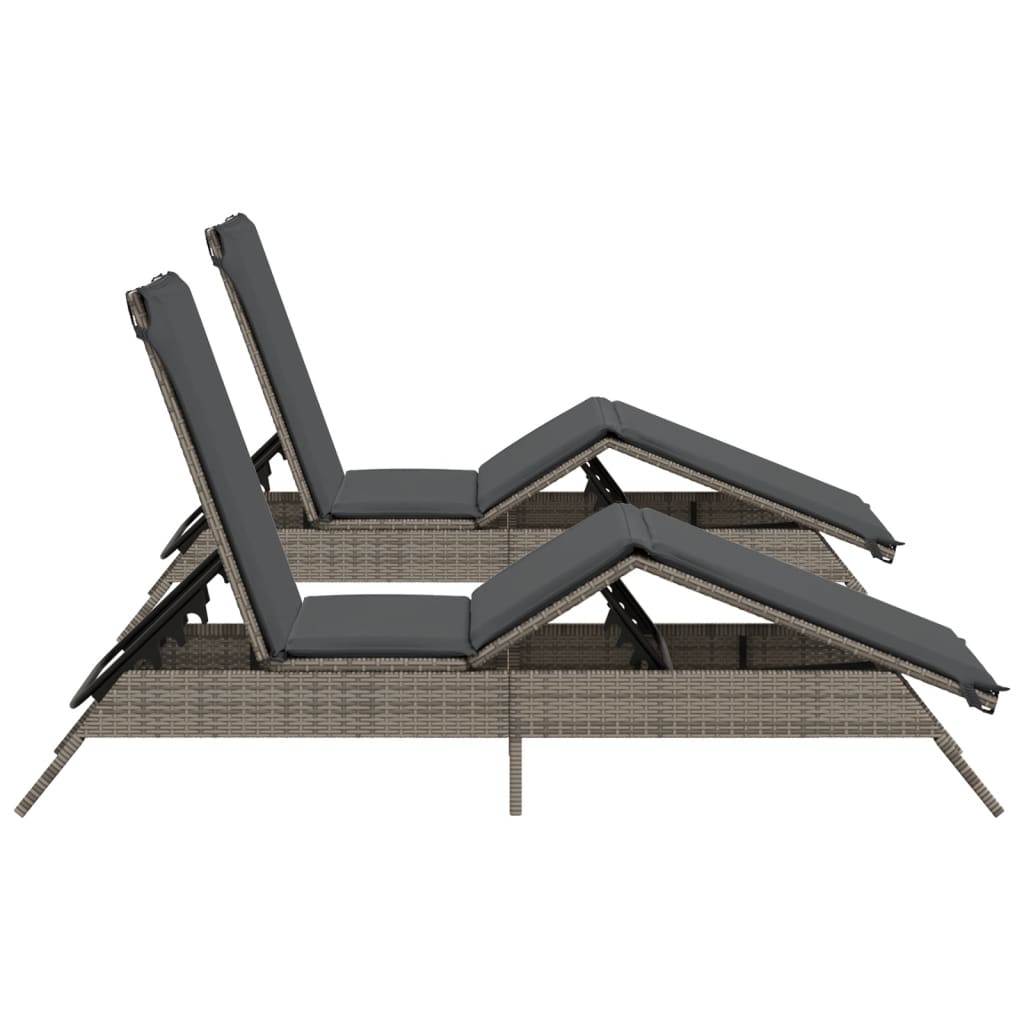 Chaises longues avec coussins, lot de 2, en résine tressée grise
