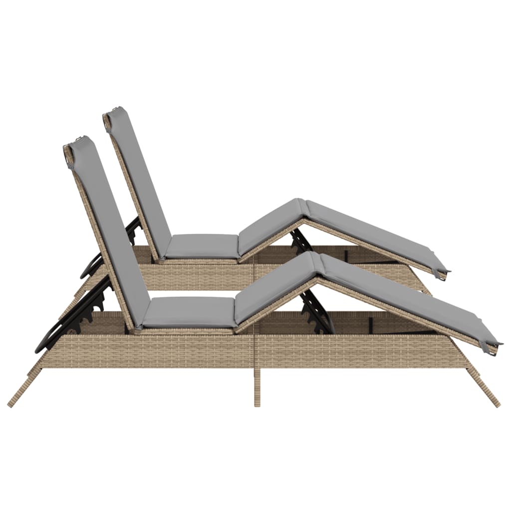 Chaises longues avec coussins, lot de 2, en résine tressée beige
